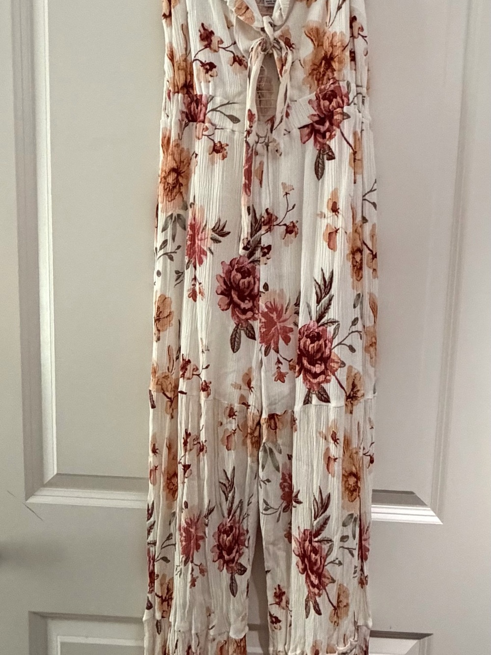 Justify Cream Floral Tie-Front Jumpsuit with Rose and Mustard Print